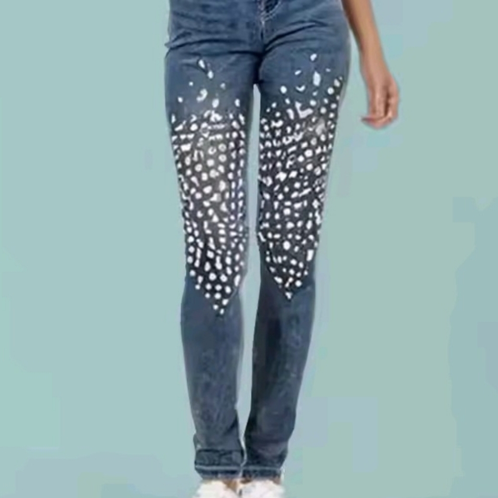 Stylish Blue Patterned Women's Jeans